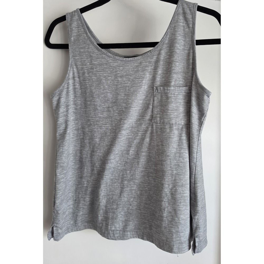 Tahari Tank Top Women M Grey Marled Sleeveless Round Neck Camisole Blouse